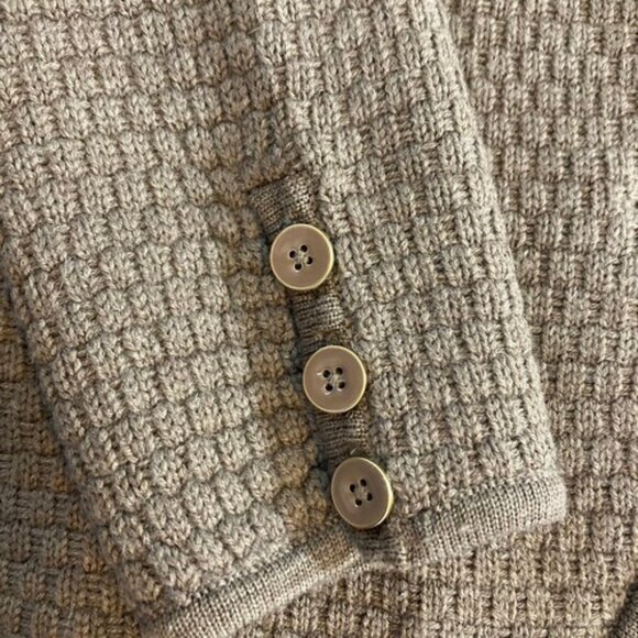 Talbots Pure Merino Cardigan Med Brown /Taupe Textured V-Neck Collar, EUC, Large - Picture 9 of 15